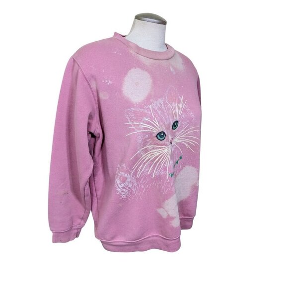 Vintage Womens Large Sweatshirt Kitty Cat Face Powder Pink Sparkle Puffy Paint - Picture 3 of 12